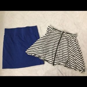 TWO SKIRTS -ones blue & ones striped white & black